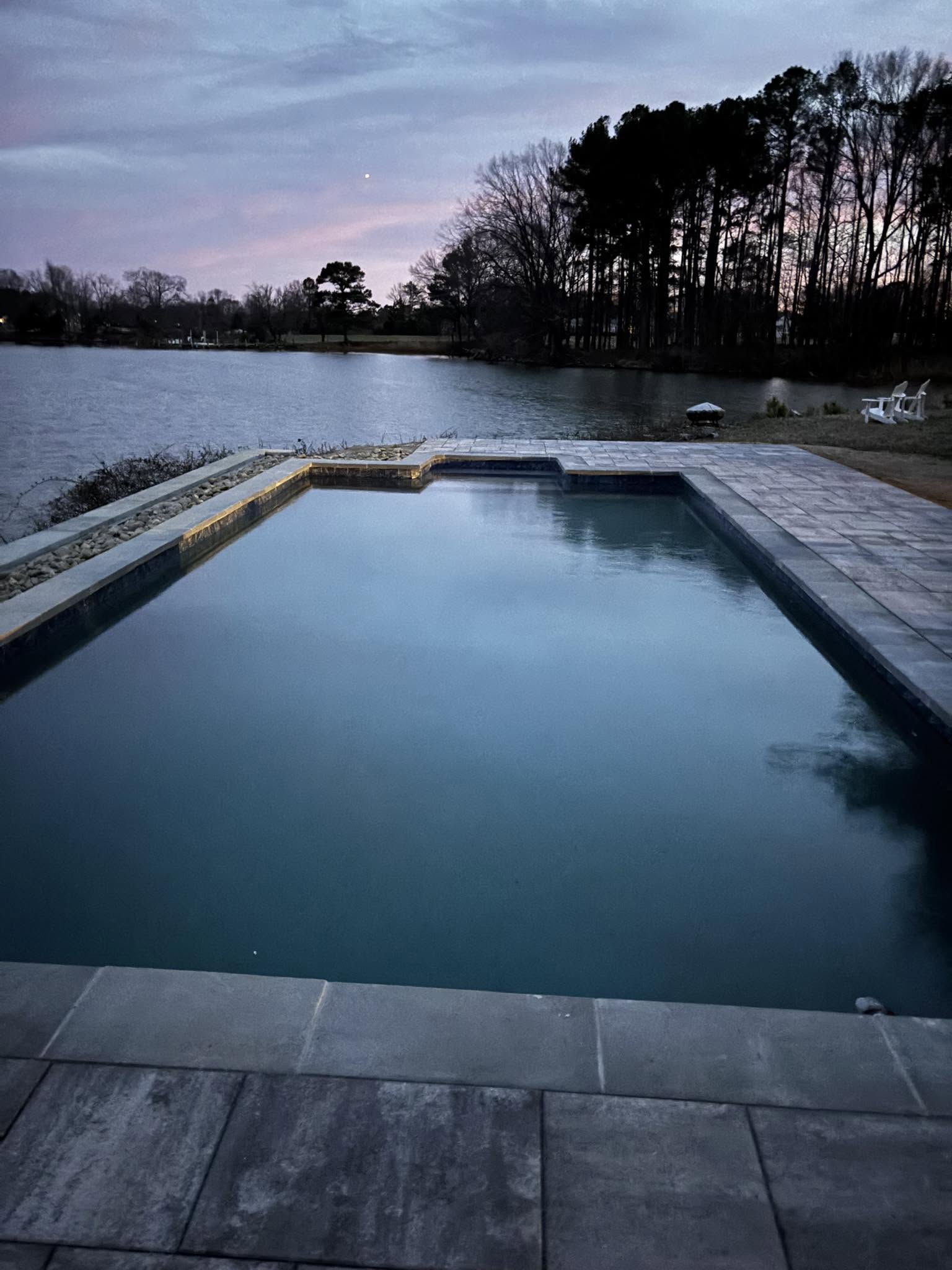Freshly filled pool at a waterfront home on the Chesapeake
